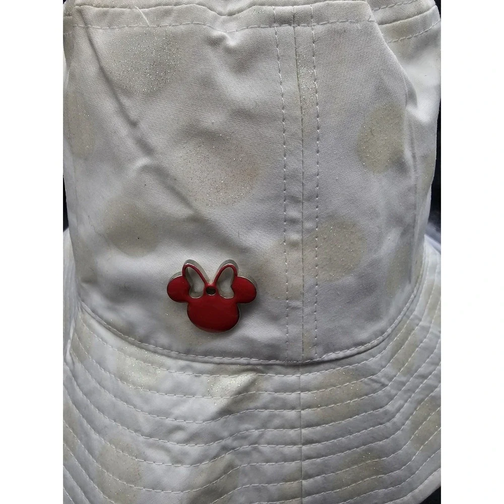 Disney Parks White With‎ Glitter Polka Dots Bucket Hat Minnie Mouse Pin - Adult